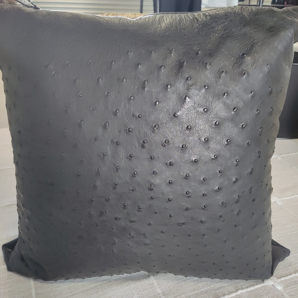 Ostrich Leather Lumbar Pillow - Cream