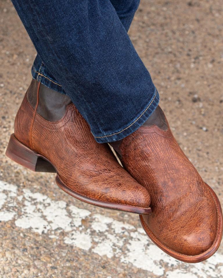 Men's genuine ostrich leather roper boot