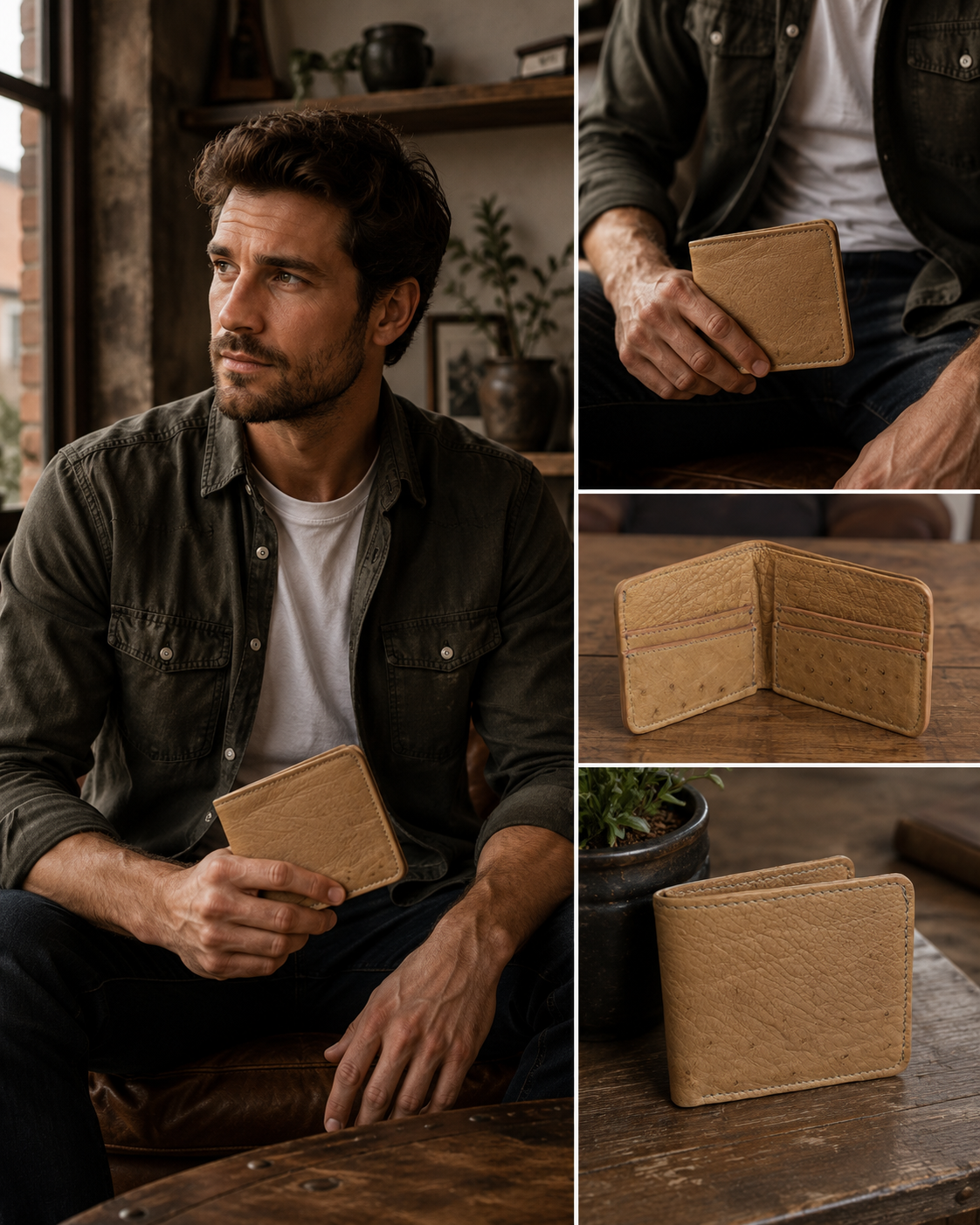 Ostrich Leather Fold Wallet