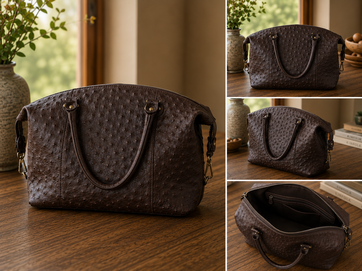 Ostrich Leather Large Purse