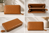 Ostrich Leather Zippered Wallet