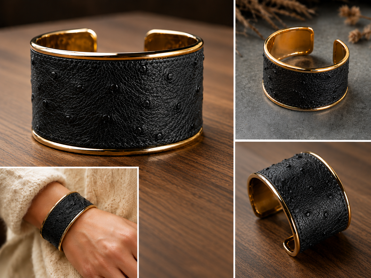 Ostrich Leather Cuff Bracelet