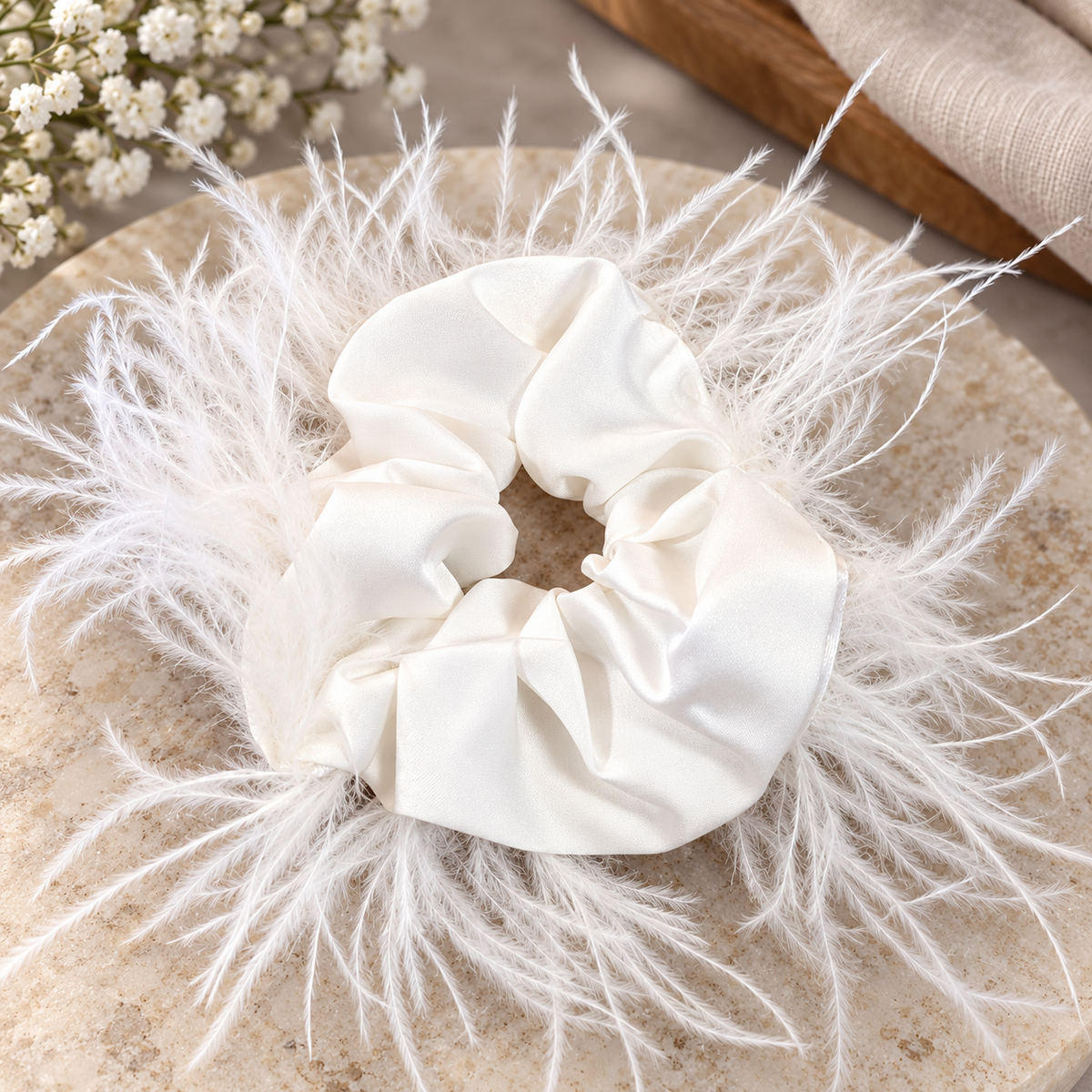 Ostrich feather scrunchie