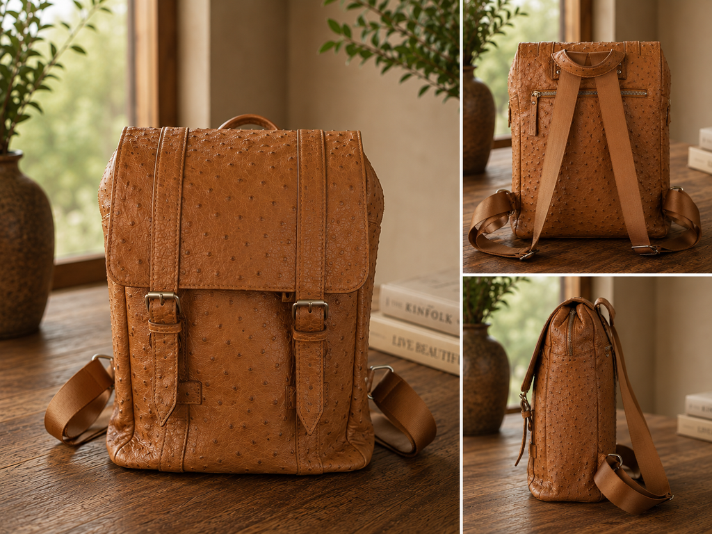 Ostrich Leather 2 Strap Backpack