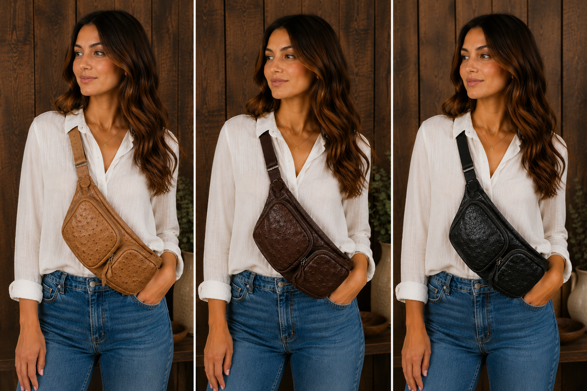 Ostrich Leather Large Sling Bag