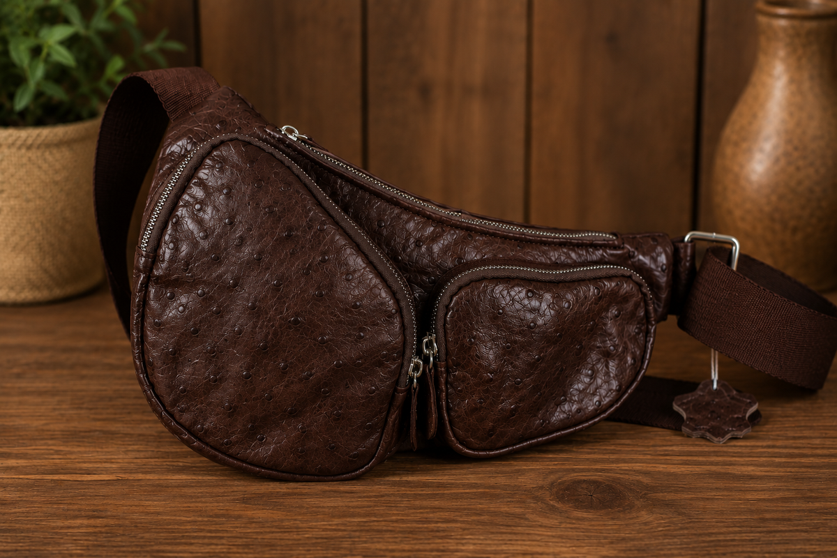 Ostrich Leather Large Sling Bag