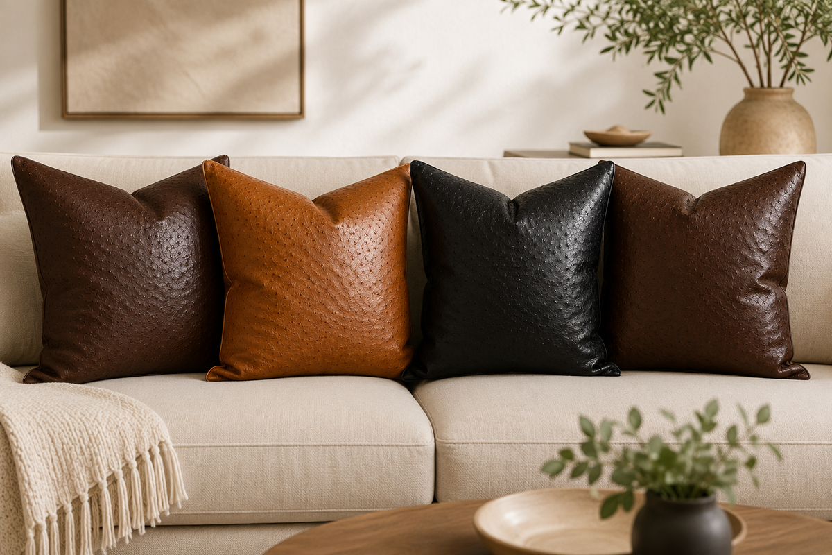Square Genuine Ostrich Leather Pillow