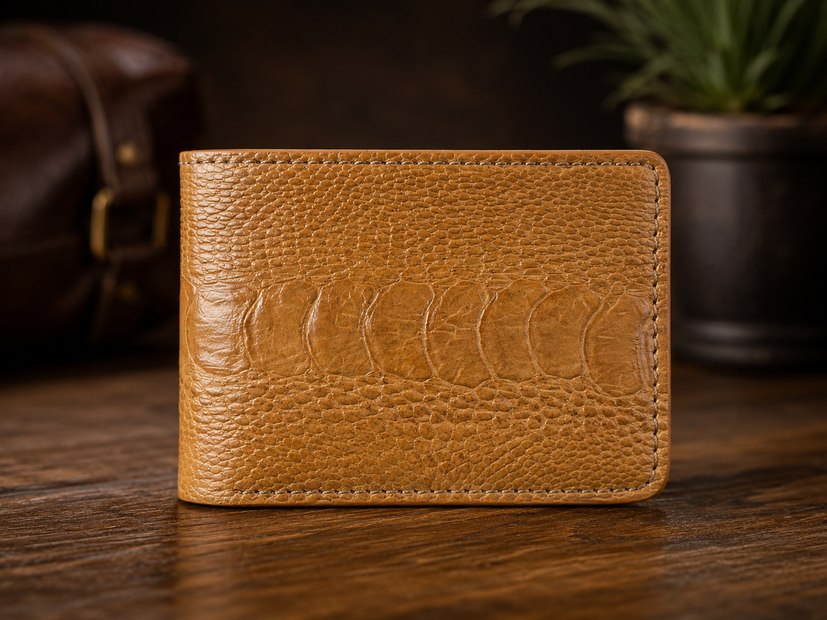 Ostrich Leather Fold Wallet