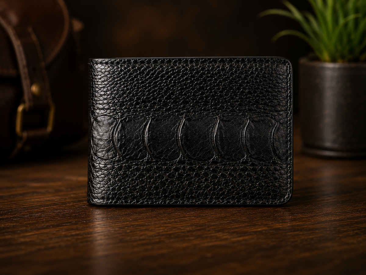 Ostrich Leather Fold Wallet