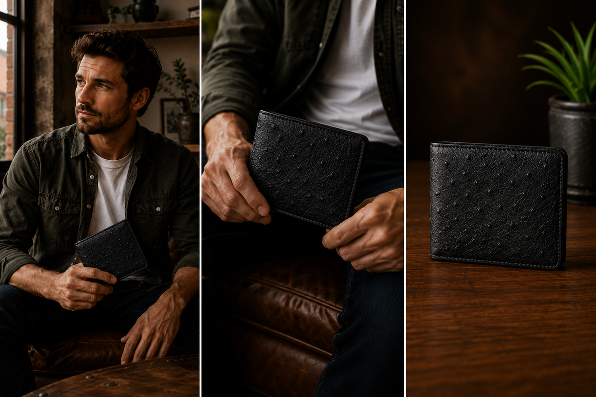 Ostrich Leather Fold Wallet