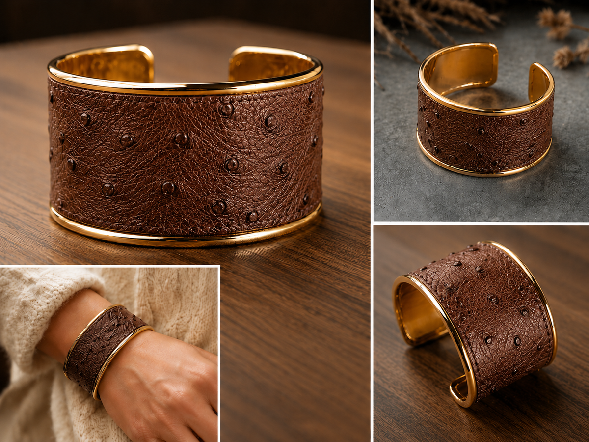Ostrich Leather Cuff Bracelet