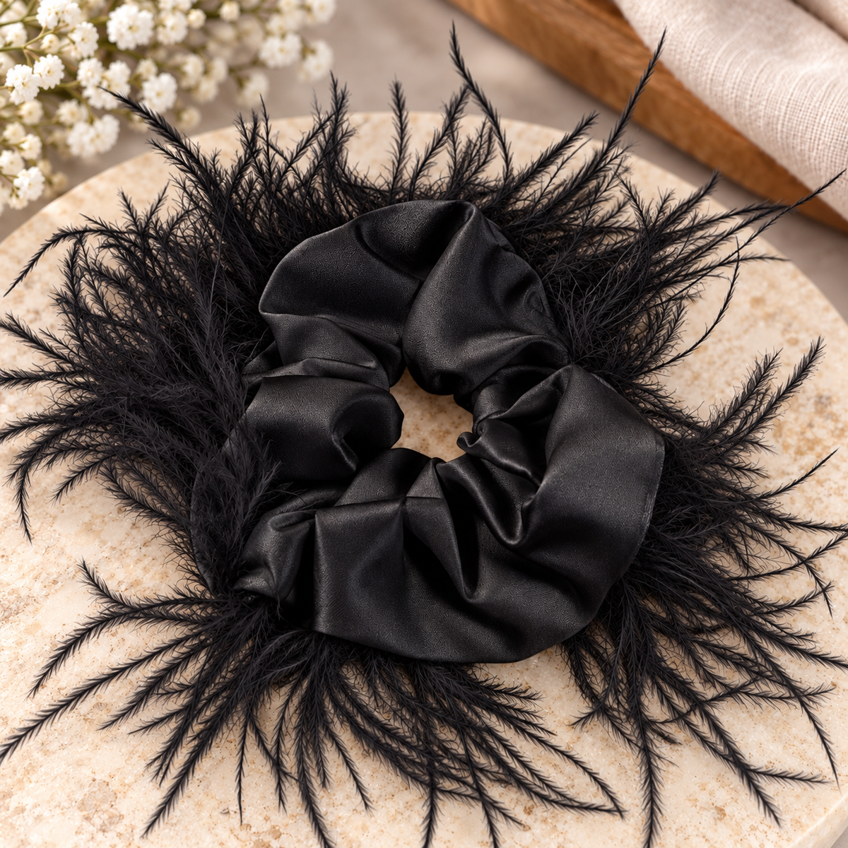 Ostrich feather scrunchie