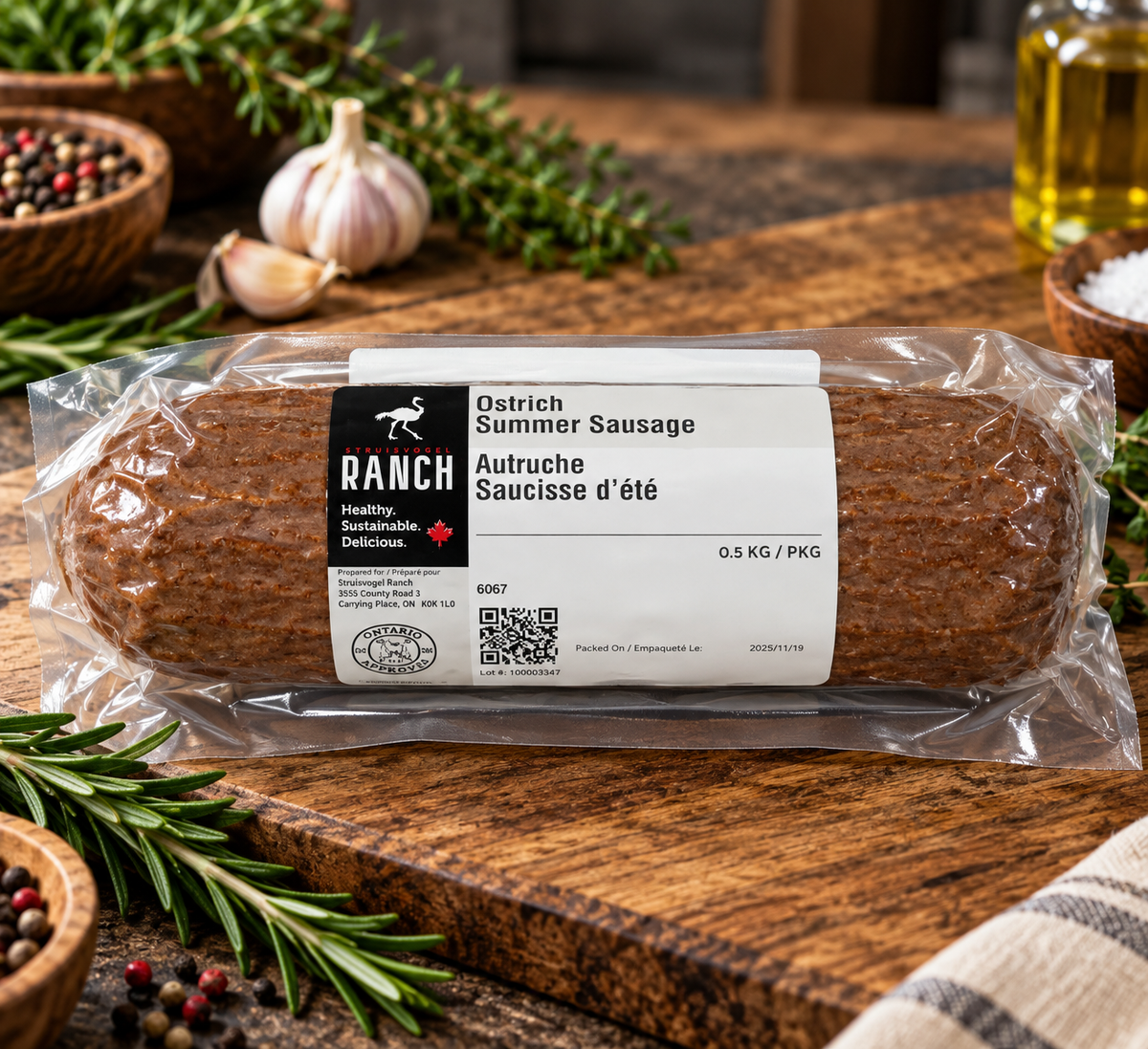 Ostrich Summer Sausage Full Roll (500g)