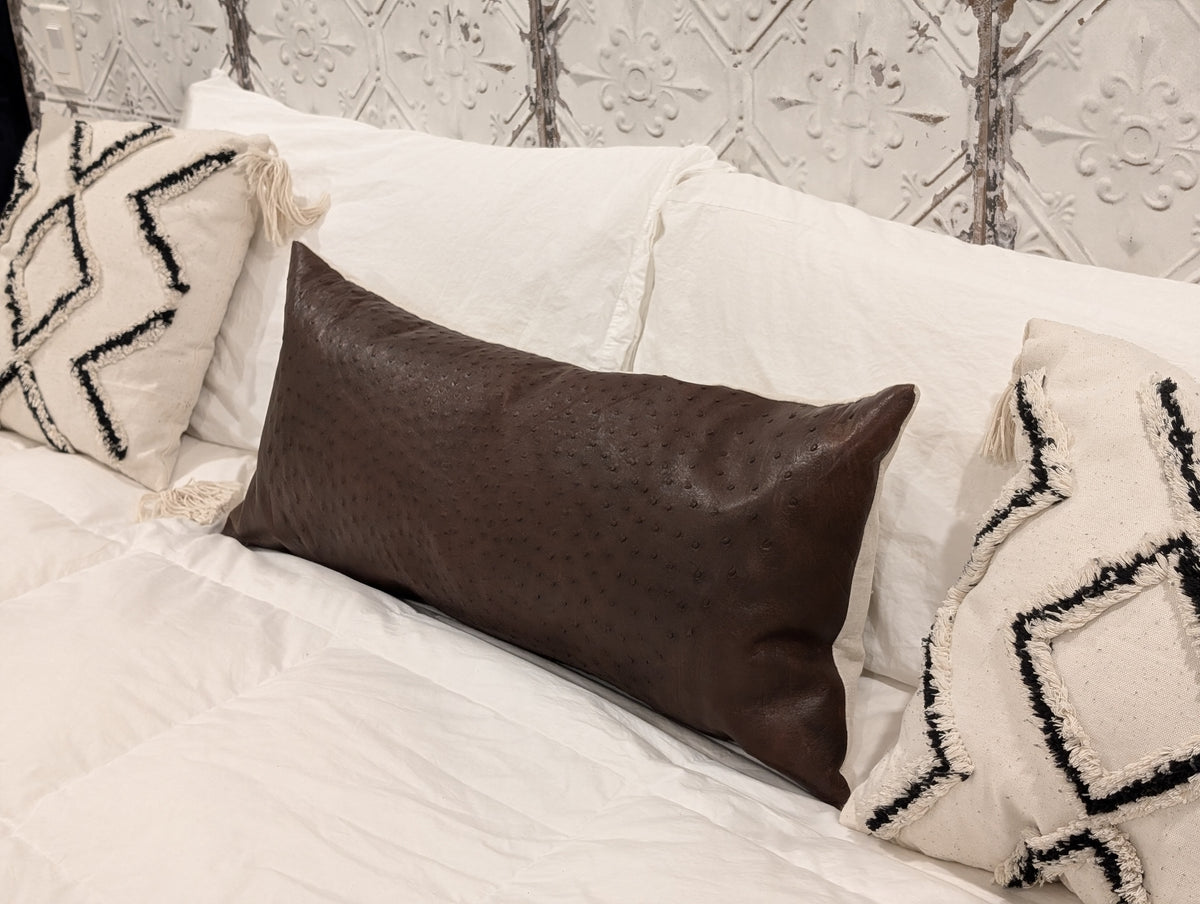 Genuine Ostrich Leather Extra Large Lumbar Pillow