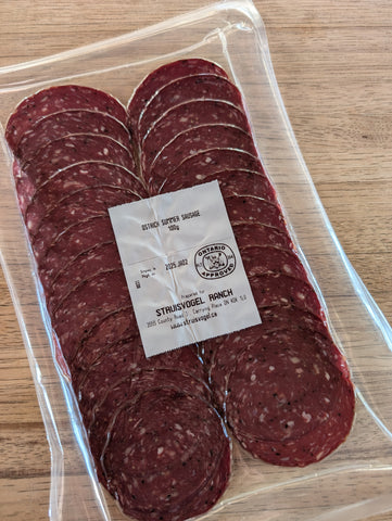 Ostrich Summer Sausage pre-sliced package (100g)